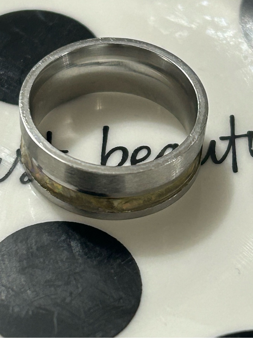 ❤️FREEw/PURCHASE❤️ Silver Opal Inlay Band Ring Size 6 Iridescent Ring Jewelry - Picture 3 of 3